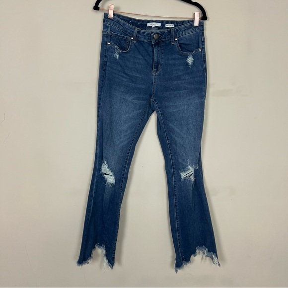 A BEAUTIFUL SOUL SKINNY FLARE RIPPED JEANS SIZE 12 DARK WASH - Picture 3 of 12